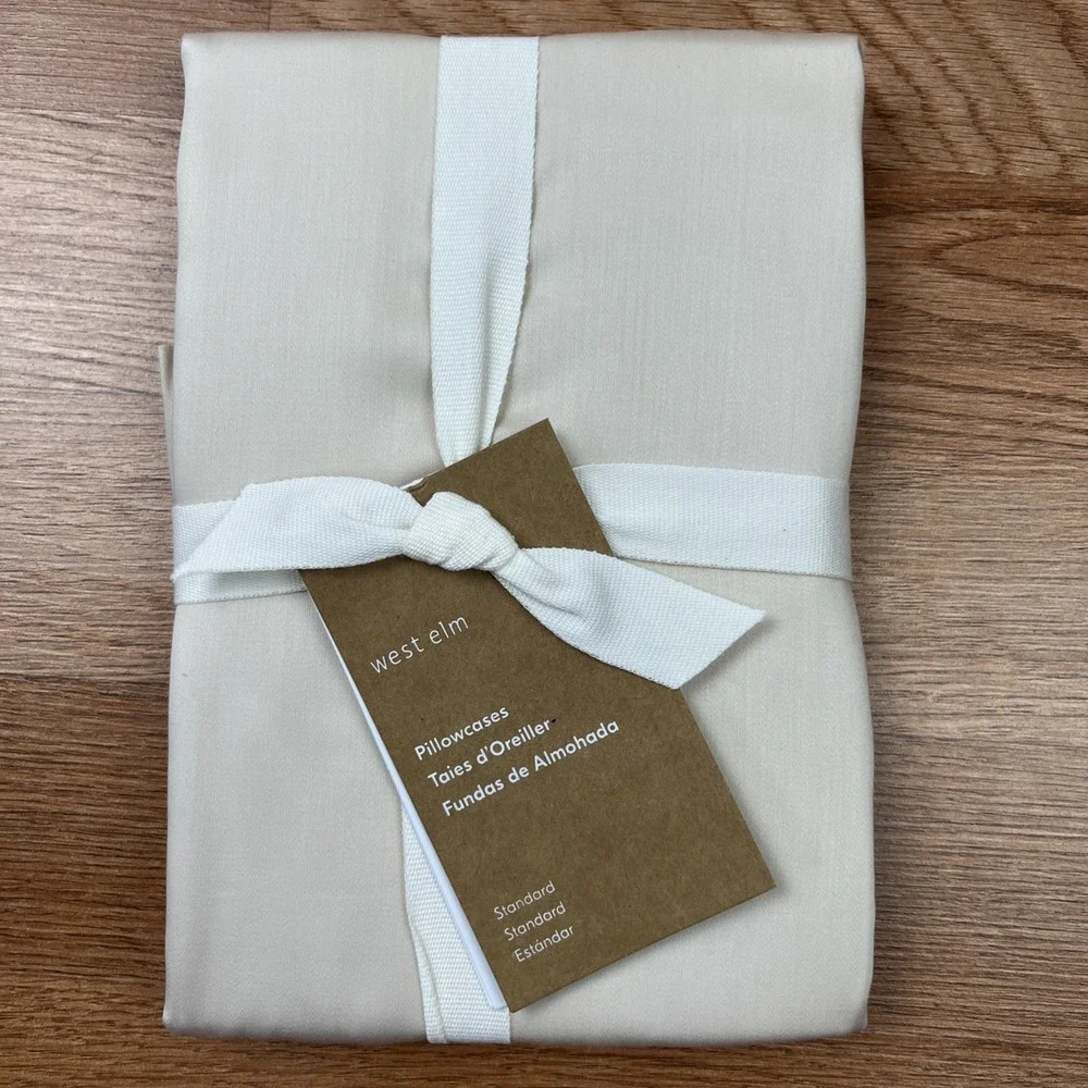 West Elm 2 Pack Silky Tencel Standard Size Pillowcases in Sand NEW